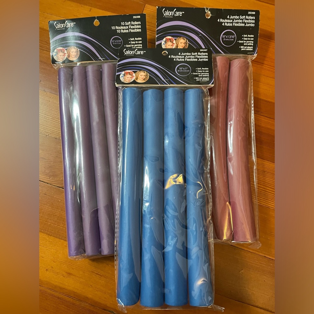 Salon Care Soft Rollers Lot 3 sizes NEW Blue Red Purple heatless curls